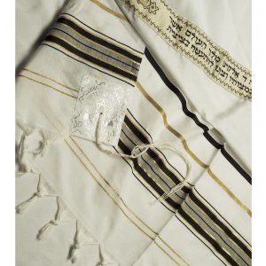 Acrylic Tallit (imitation Wool) Prayer Shawl with Black and Gold Stripes by Talitnia