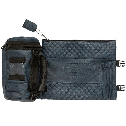 Insulated Weatherproof Tallit and Tefillin Bags with Aaronic Prayer  Dark Blue